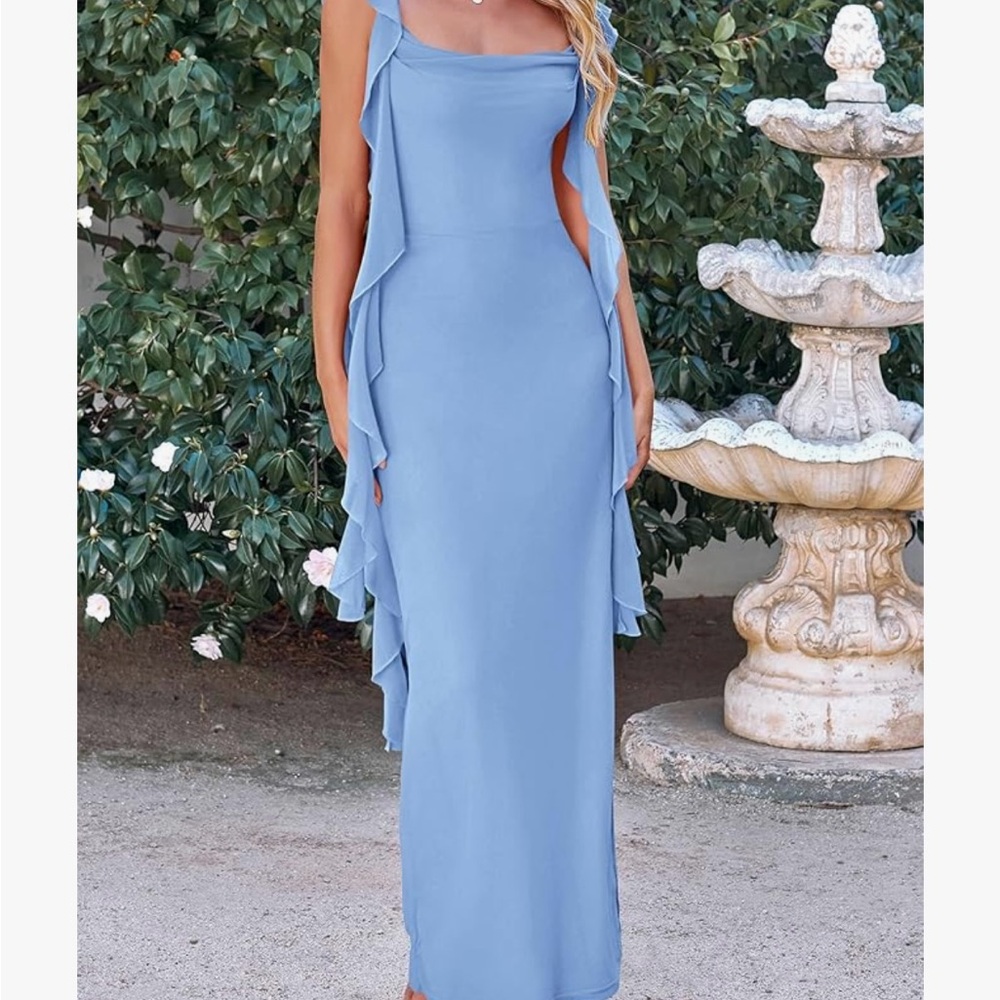 PRETTYGARDEN Summer Wedding Guest Dress Sleeveless Ruffle Baby Shower Maxi Dress